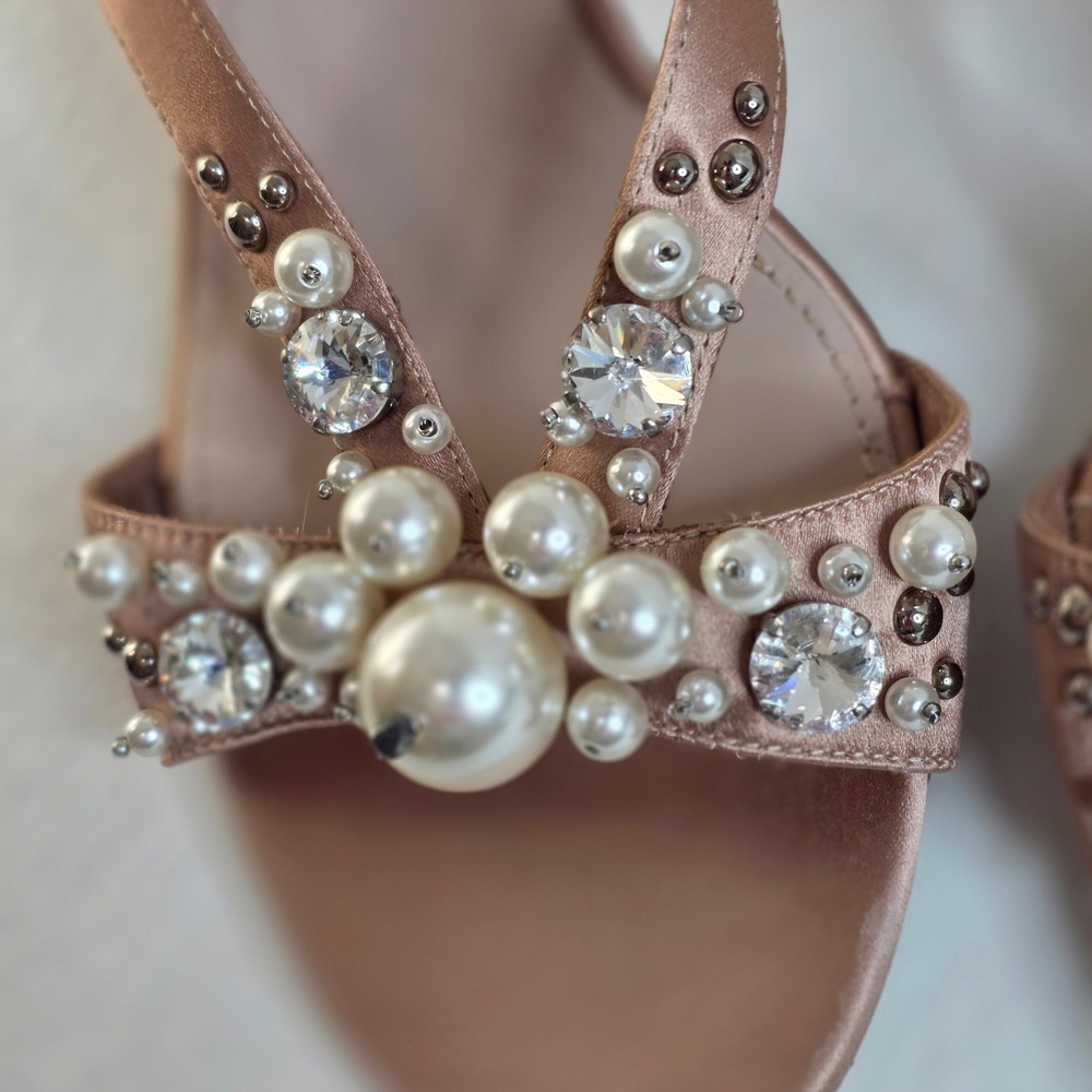 Miu Miu Cipria Shoes Satin Crystal & Pearl Wedding Bride elegant 40 US 9.5 Chic - Picture 3 of 12